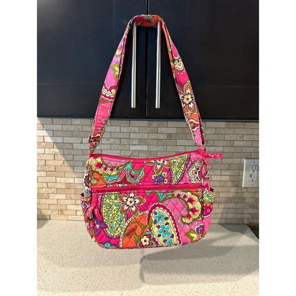 Vera Bradley Pink Swirls Crescent Quilted Floral Shoulder Bag - Picture 1 of 3